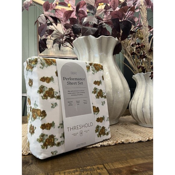 King 400 Thread Count Performance Sheet Set Gold Blurred Floral - Threshold NEW - Picture 1 of 7